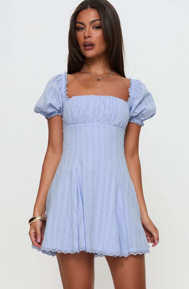 Princess Polly Rabatia Puff Sleeve Cotton Minidress, Alternate, color, Blue