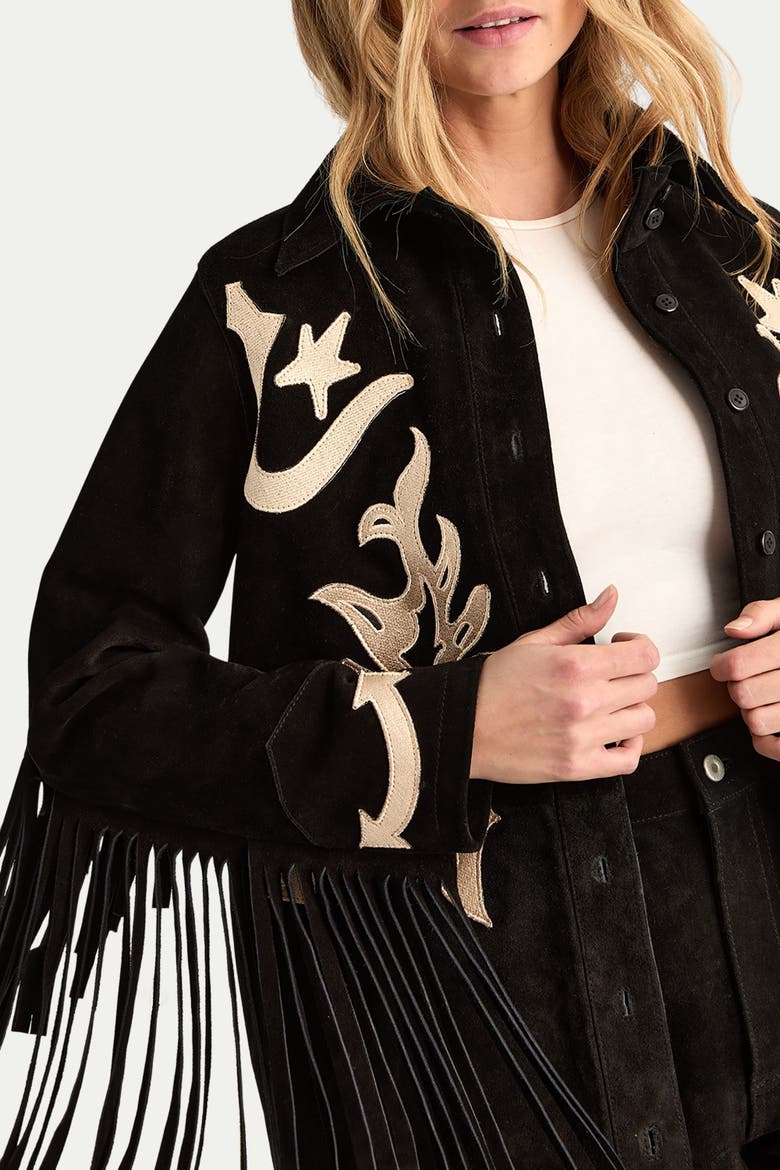 Real Suede Embroidered Western Shirt, Alternate, color, Black