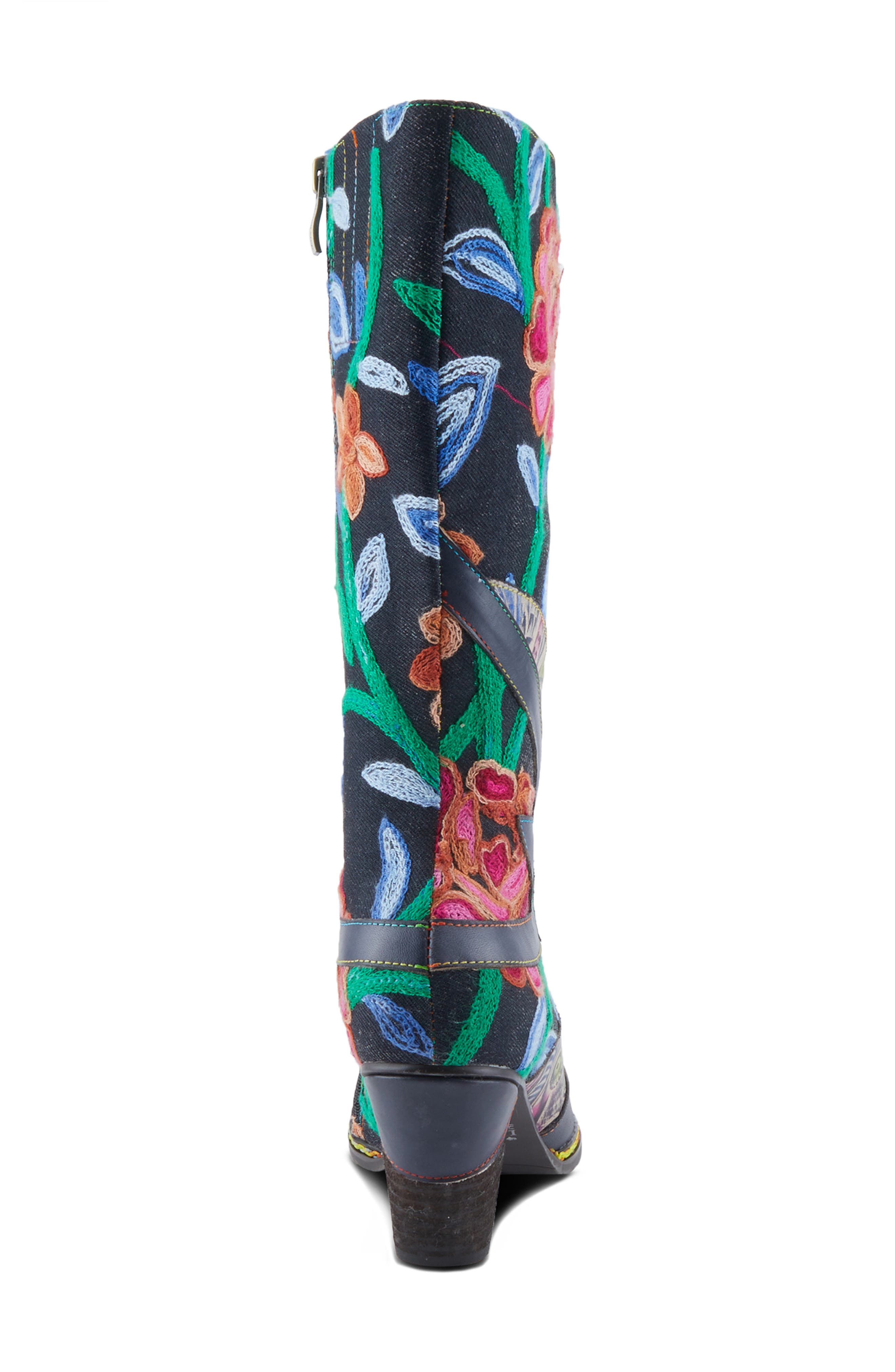 L'Artiste by Spring Step Malagie Lace-Up Cap Toe Knee High Boot, Alternate, color, Navy Multi