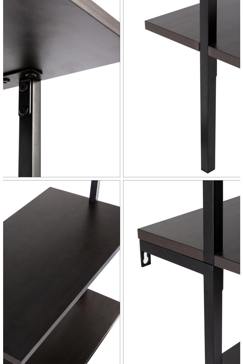 Madera Classic Industrial Shelf Wood Wall-Mounted Open Ladder Bookcase with Metal Frame, Alternate, color, Black/Black