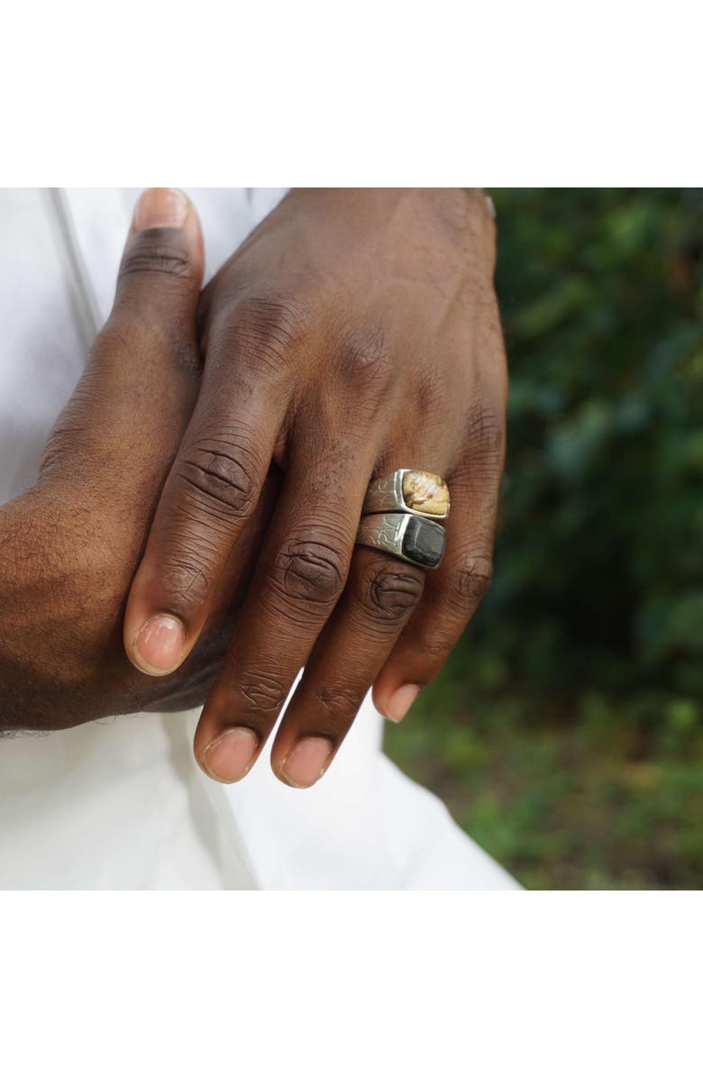 LuvMyJewelry Grey Picture Jasper Sterling Silver Men Signet Ring, Alternate, color, Silver