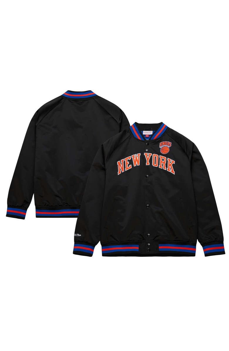 Mitchell & Ness Men's Mitchell & Ness Black New York Knicks Big & Tall Hardwood Classics Wordmark Satin Raglan Full-Zip Jacket, Alternate, color, 
