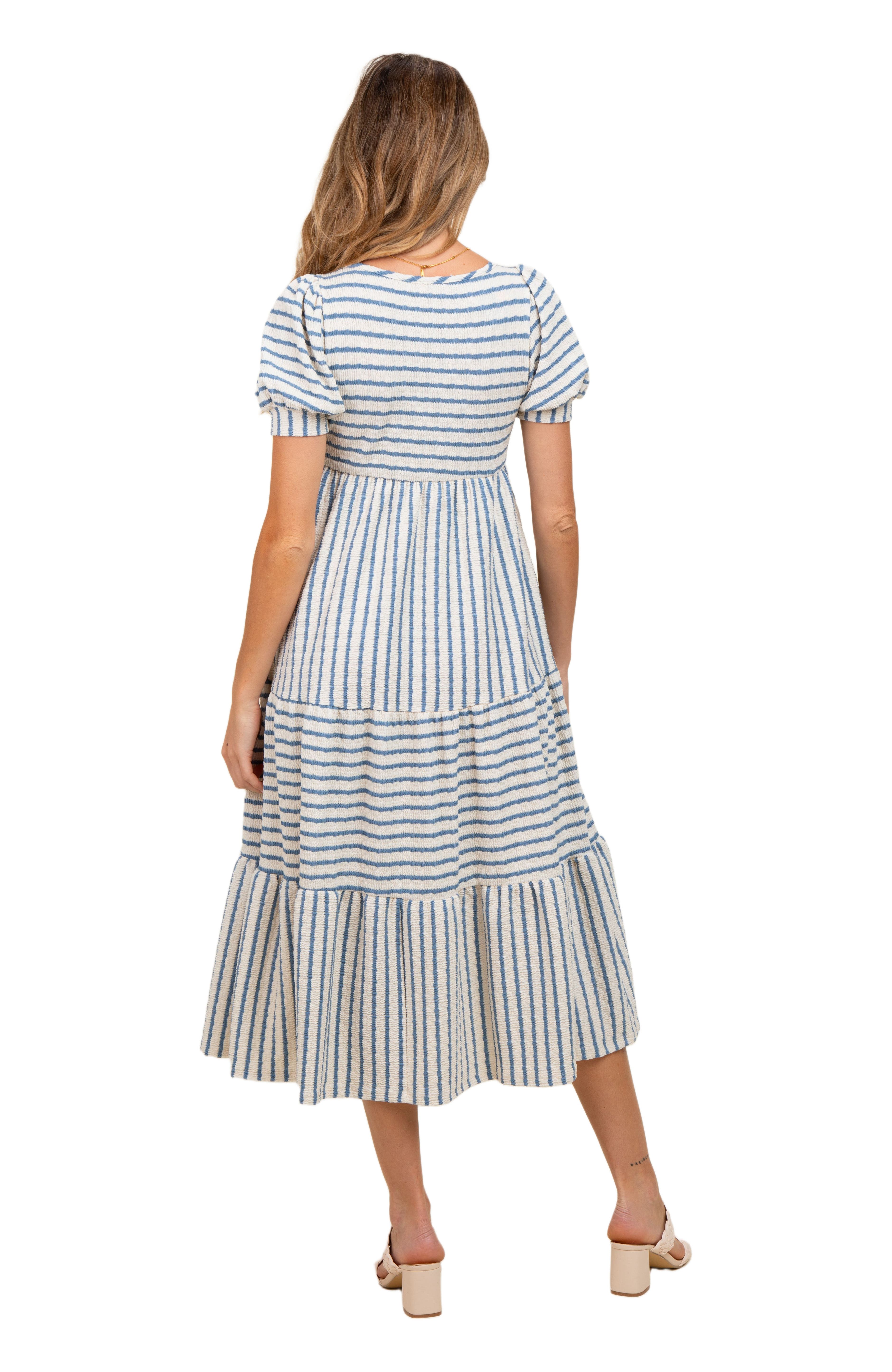 Striped Short Sleeve Tiered Maxi Dress - image 2