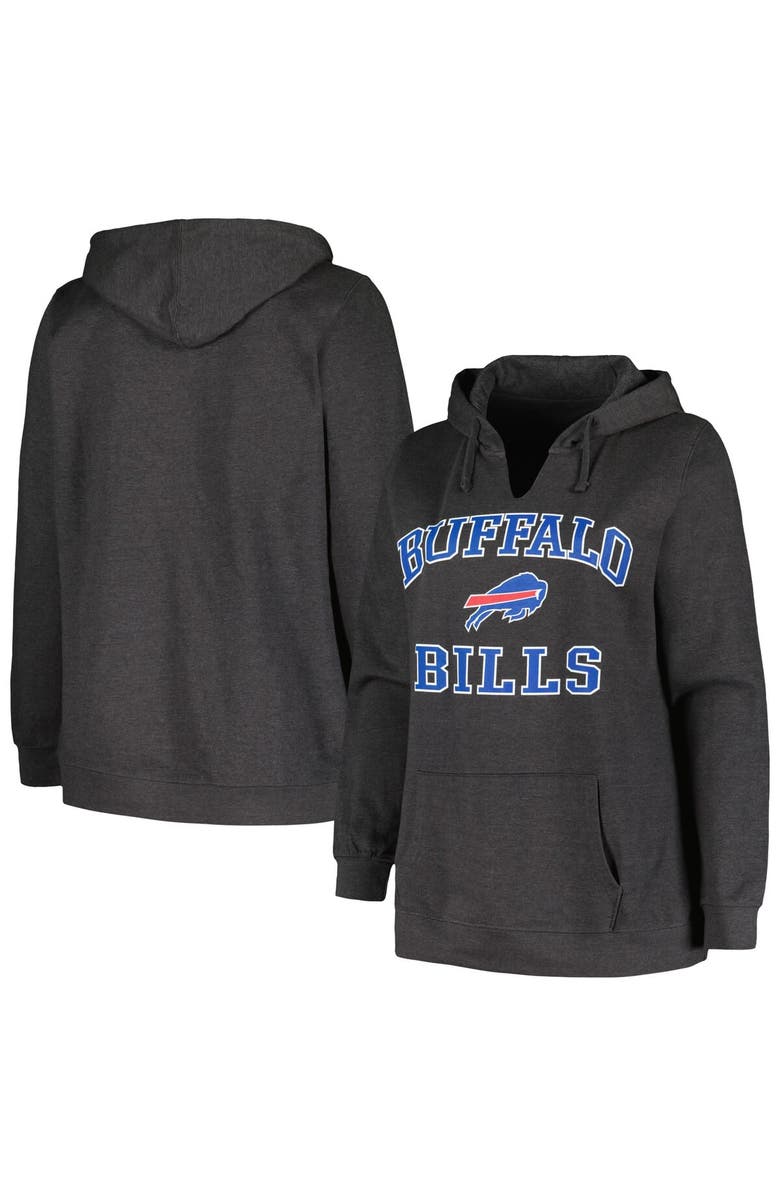 FANATICS Women's Fanatics Branded Charcoal Buffalo Bills Plus Size Heart and Soul V-Neck Pullover Hoodie, Main, color, 