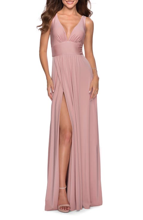 Empire Waist Gown with Deep V Neckline