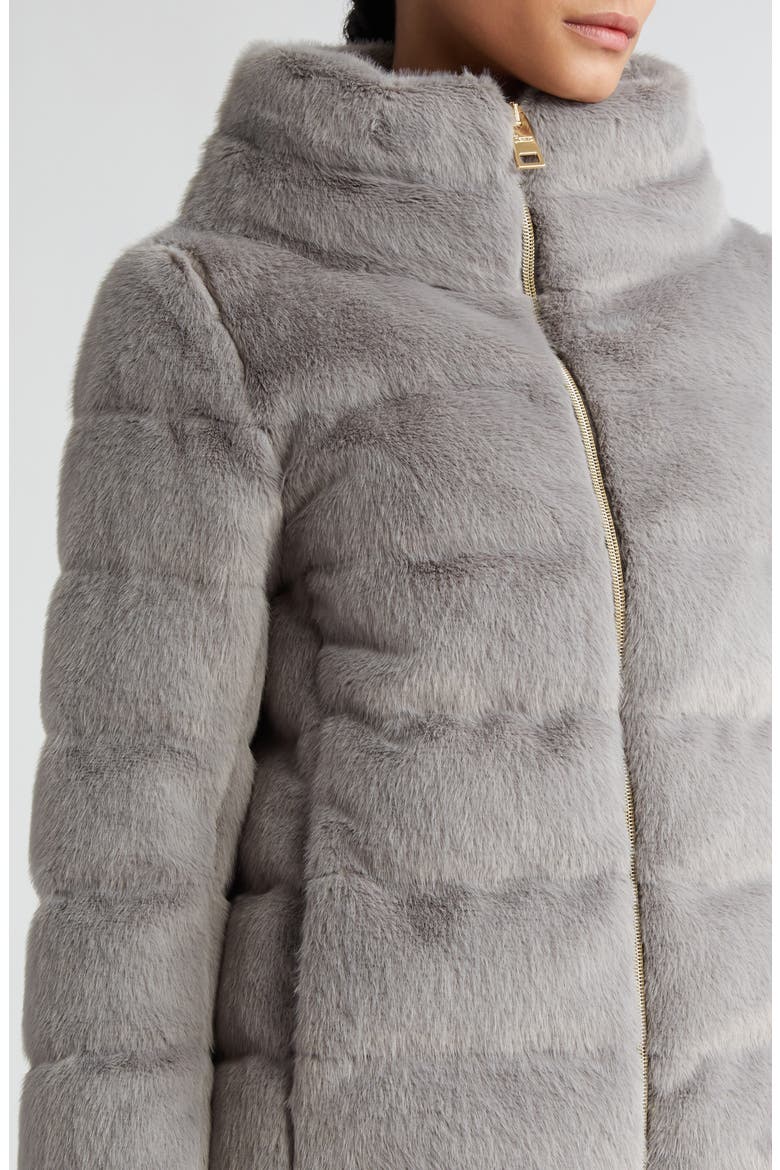 Quilted Down Faux Fur Puffer Jacket, Alternate, color, GREY