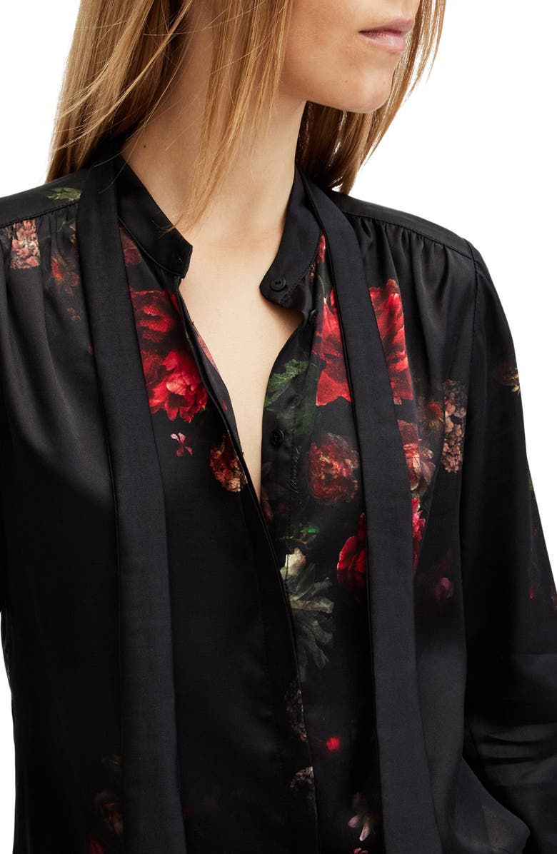 AllSaints Toni Floral Print Tie Neck Shirt, Alternate, color, 