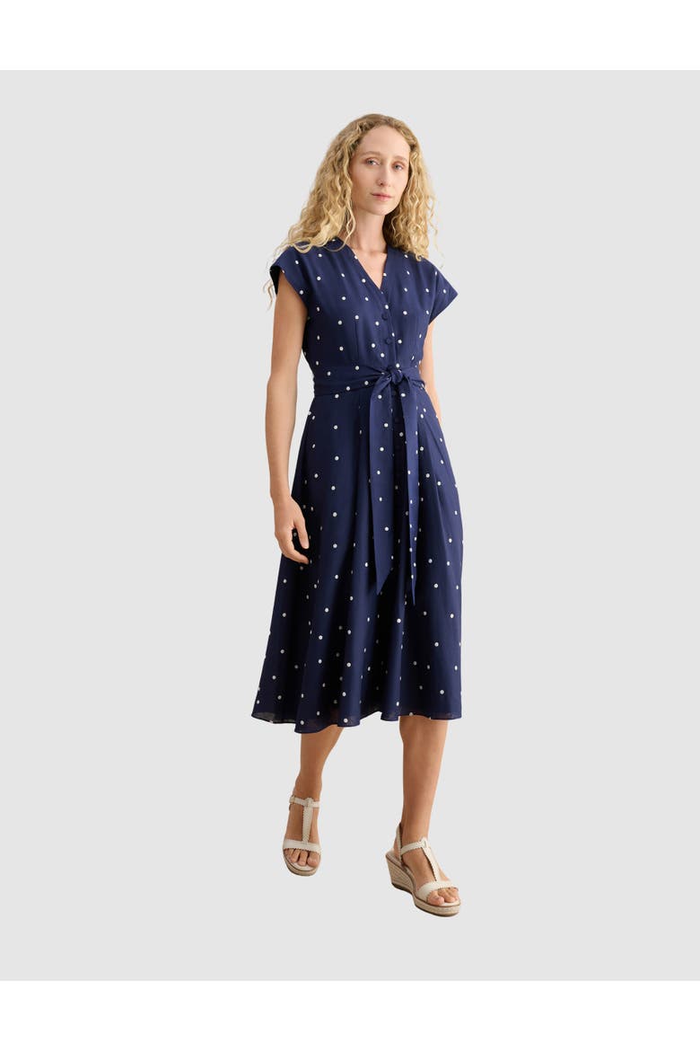 Samantha Polka Dot Midi Dress, Main, color, Midnightivory