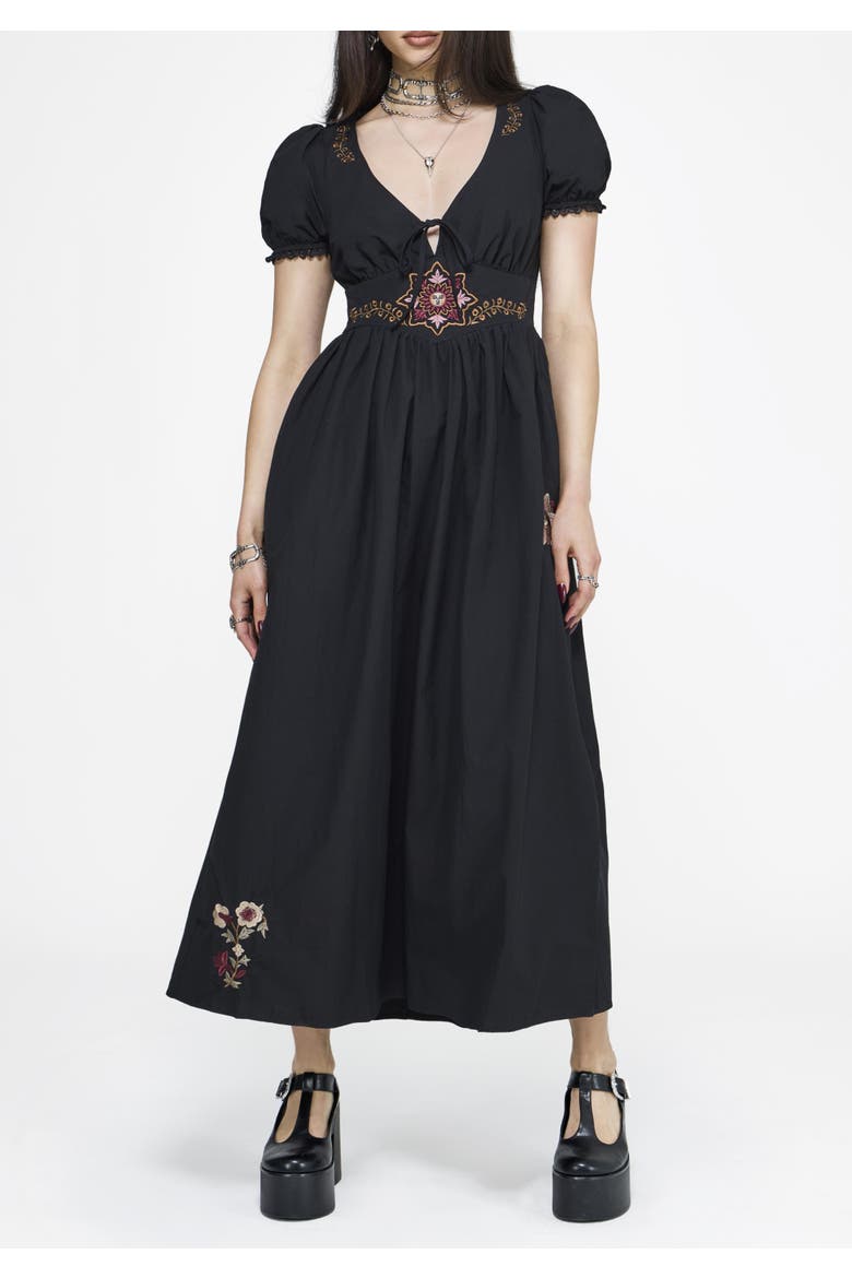 Arianwen Embroidered Midaxi Dress, Main, color, Black