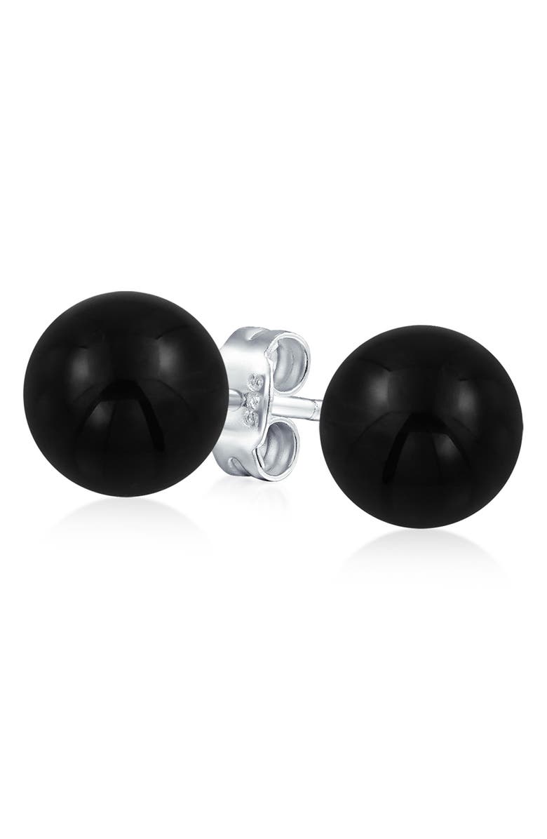 BLING JEWELRY Sterling Silver Semi-Precious Stone 10mm Ball Stud Earrings, Alternate, color, Onyx