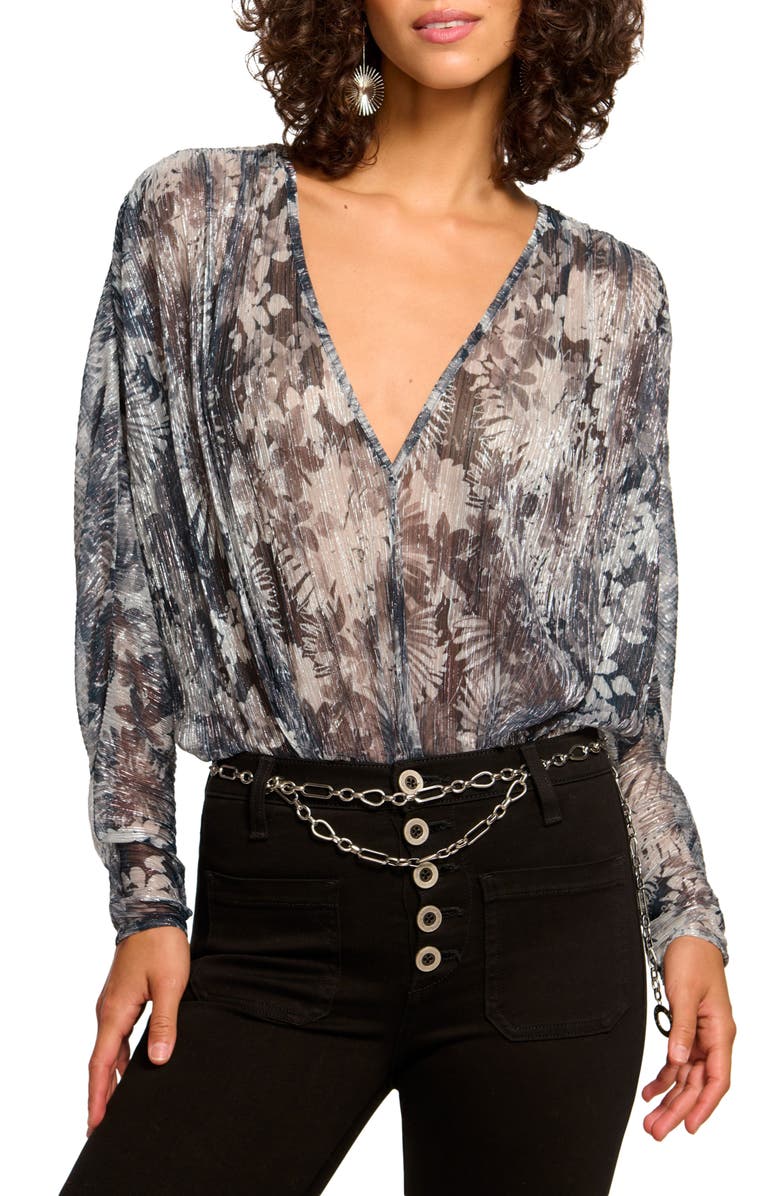 Ramy Brook Margot Bodysuit, Main, color, Dove Grey Floral