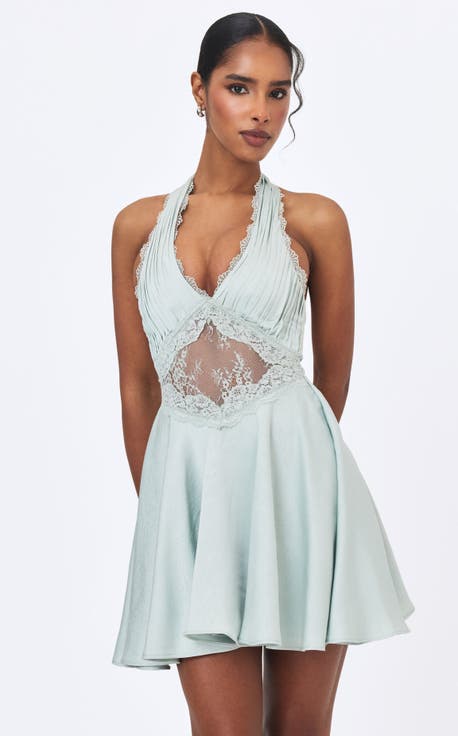 Rianna Crinkle Satin Halter Mini Dress