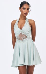 Miss Circle Rianna Crinkle Satin Halter Mini Dress