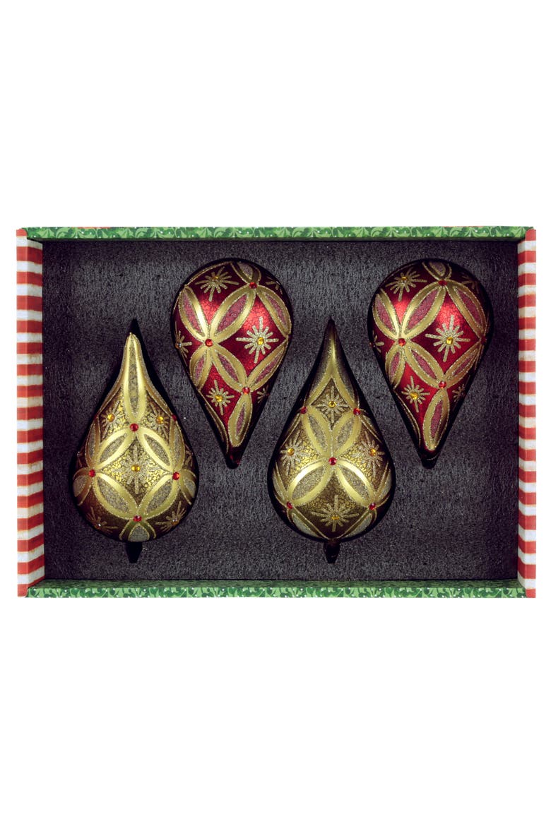 Snowflake Teardrop Ornament, Box of 4, Alternate, color, Gold
