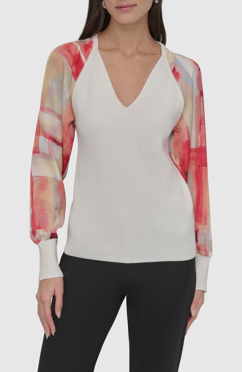 DKNY Mixed Media Sweater, Main, color, Ivory/Pane