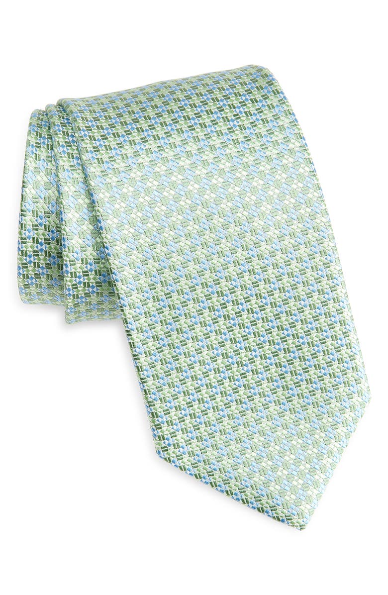 David Donahue Geometric Jacquard Silk Tie, Main, color, Green