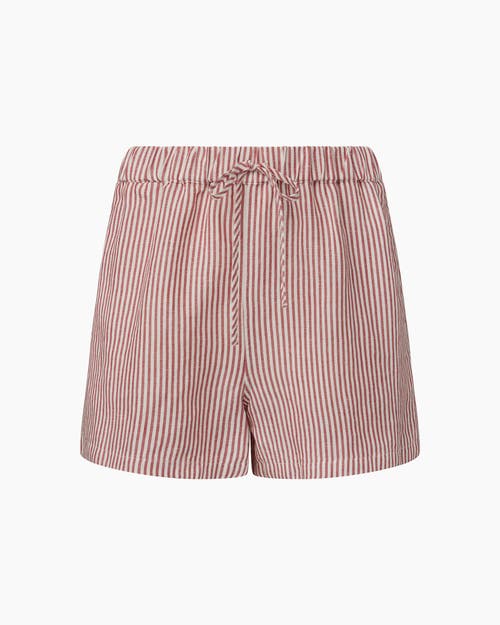 Onia Air Linen Drawstring Shorts In Dark Red/white