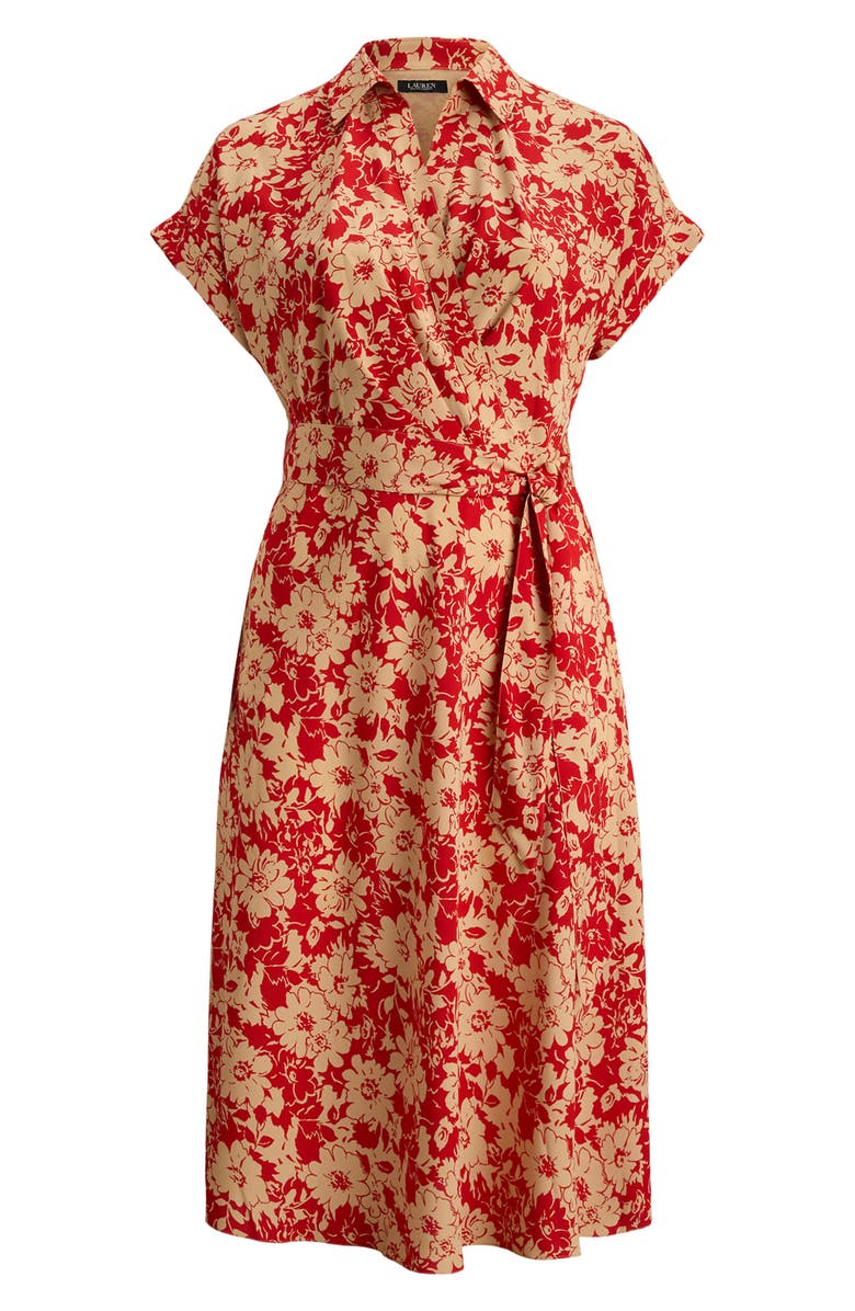 Lauren Ralph Lauren Floral Tie Waist Midi Dress, Alternate, color, Red/ Beige