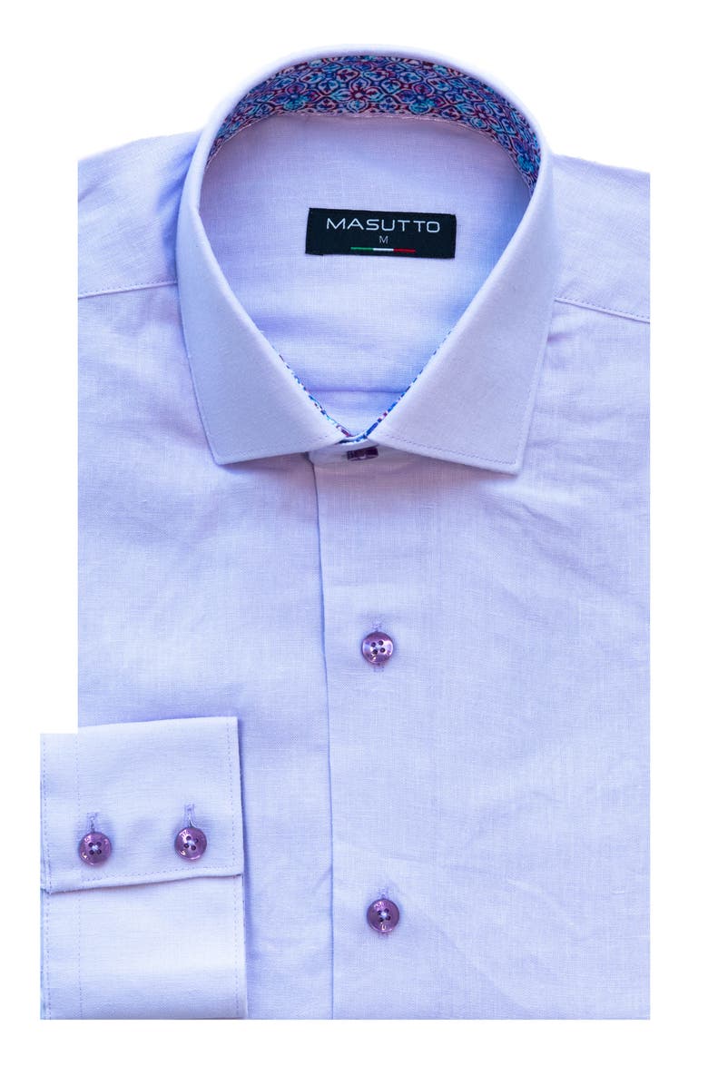MASUTTO Torre  Linen Button-Up Shirt, Main, color, Purple