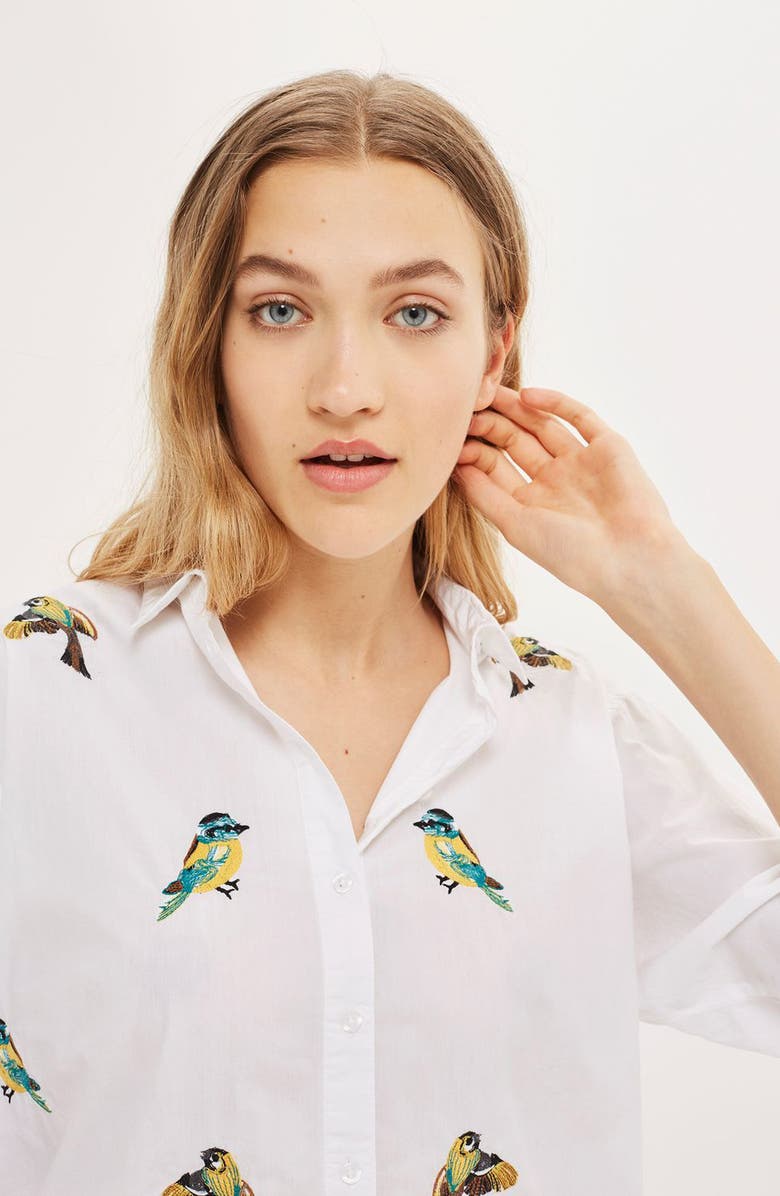 Topshop Embroidered Bird Shirt, Alternate, color,