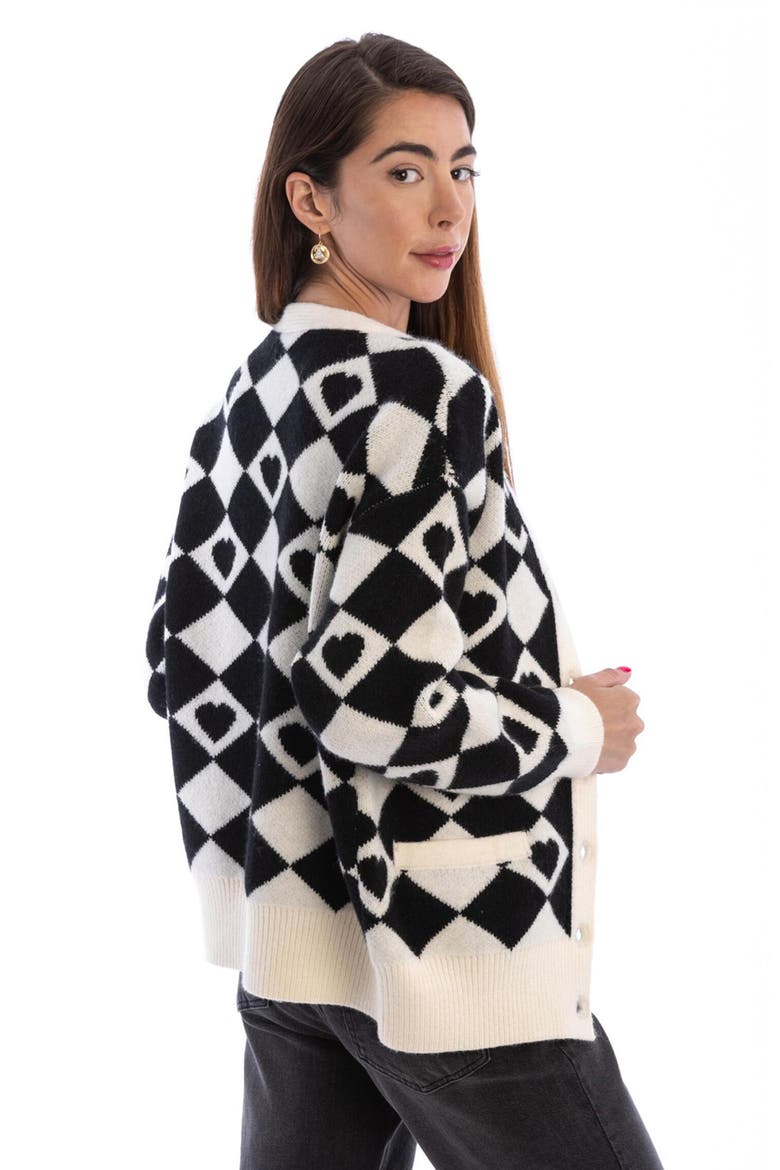 Corazón Checkered Cardigan, Alternate, color, BLACK
