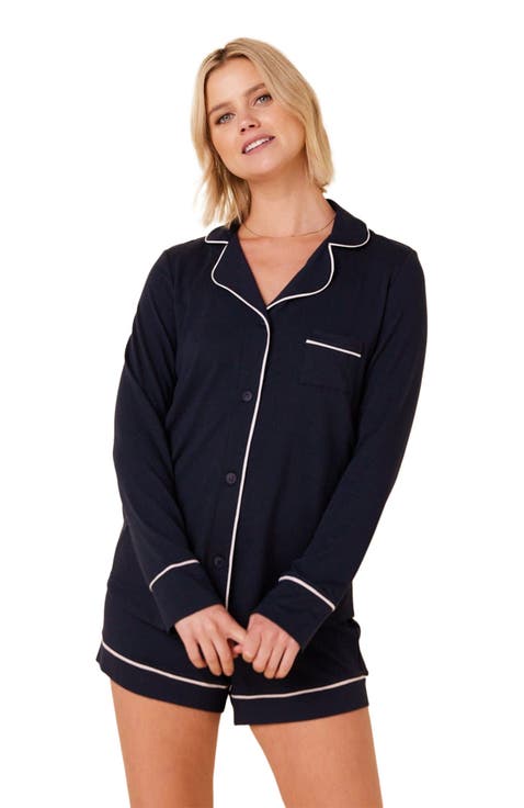 Pima Knit Long-Sleeved Short Pajama Set