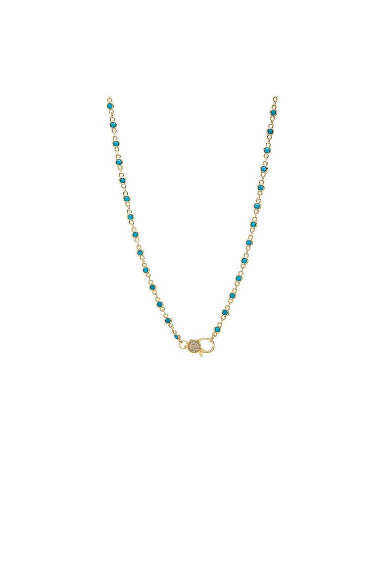 Turquoise Bezel Pave Lobster Clasp Chain Necklace, Main, color, Turquoise - 4 MM