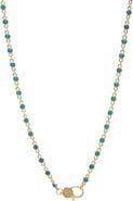 BY ADINA EDEN Turquoise Bezel Pave Lobster Clasp Chain Necklace