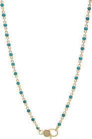BY ADINA EDEN Turquoise Bezel Pave Lobster Clasp Chain Necklace