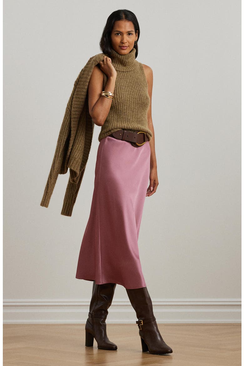 Satin Charmeuse Midi Skirt, Alternate, color, ROSE BLUSH