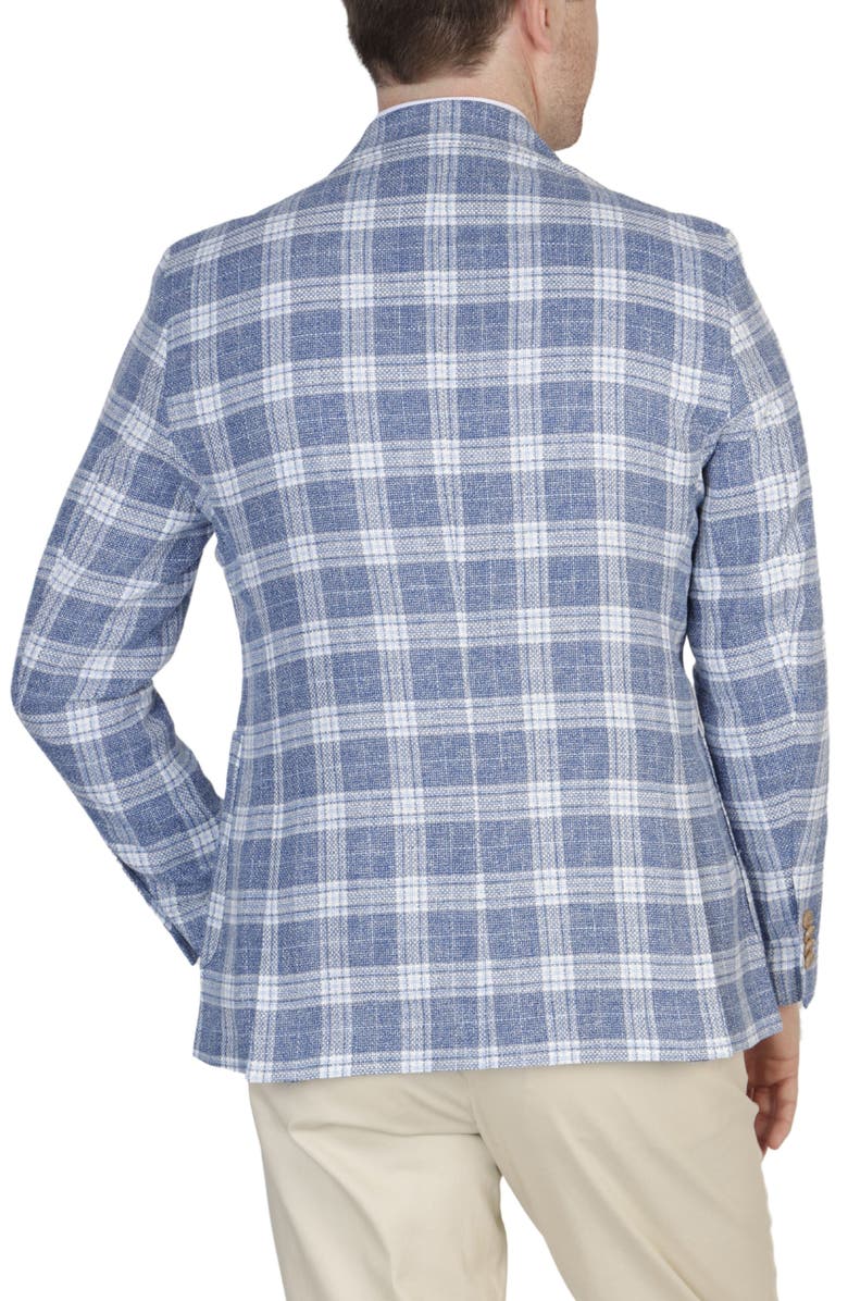 TailorByrd Blue Plaid Notch Lapel Linen Blend Sport Coat, Alternate, color, Prussian Blue