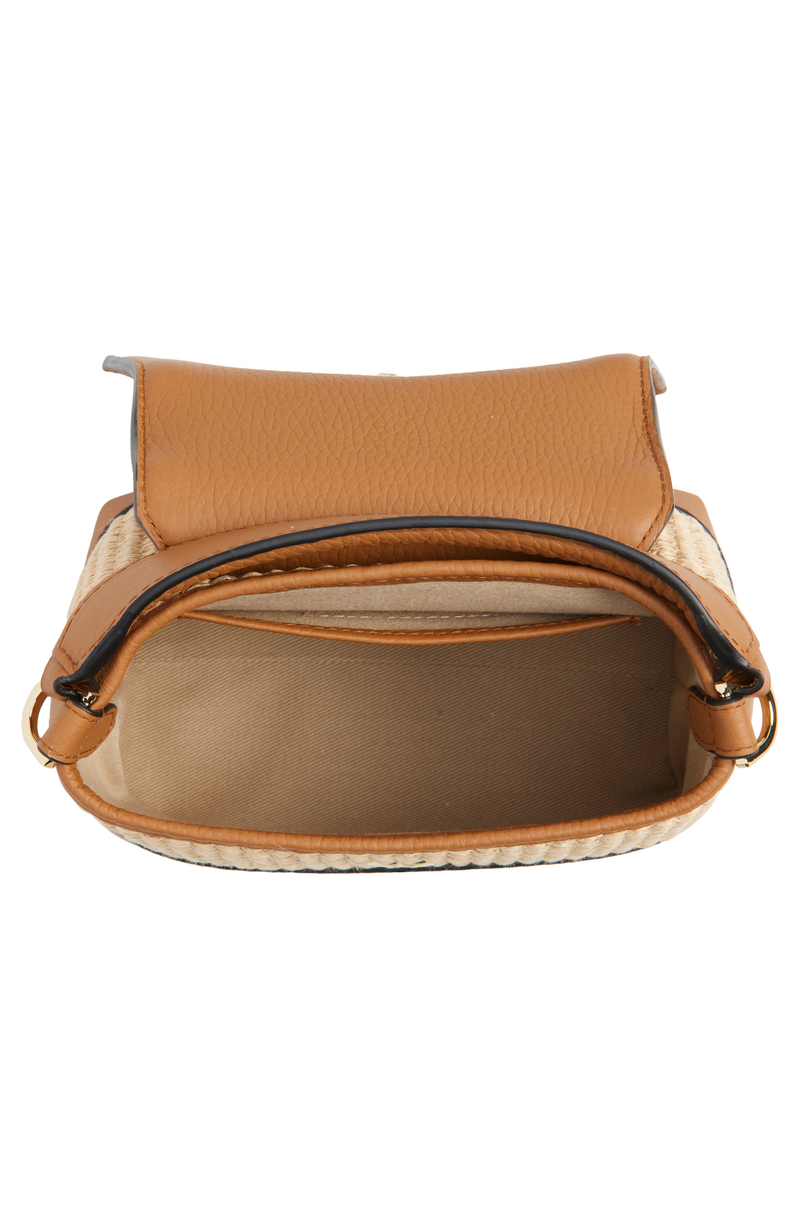 Strathberry Nano Mosaic Raffia & Leather Top Handle Bag, Alternate, color, Tan/ Natural