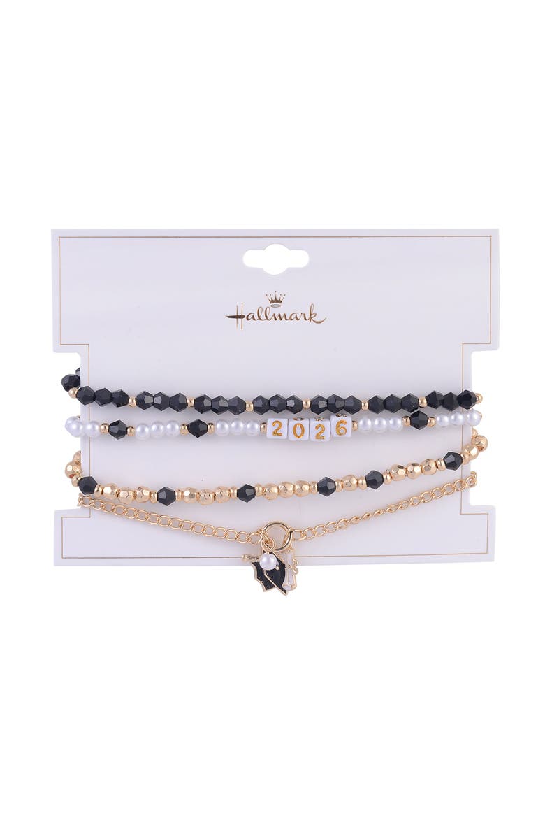 4pc Black & Gold Graduation Bracelet Set, Alternate, color, Black