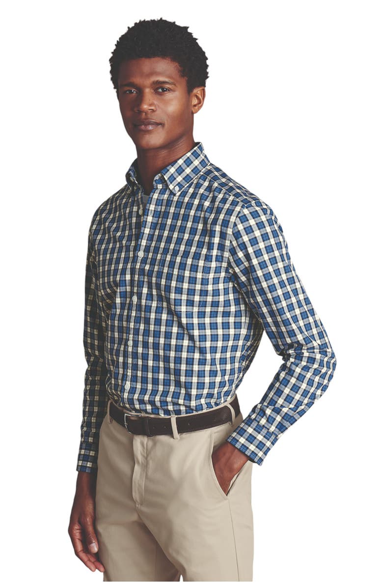 Charles Tyrwhitt Slim Fit Plaid Check Non-Iron Stretch Poplin Shirt, Main, color, Ocean Blue
