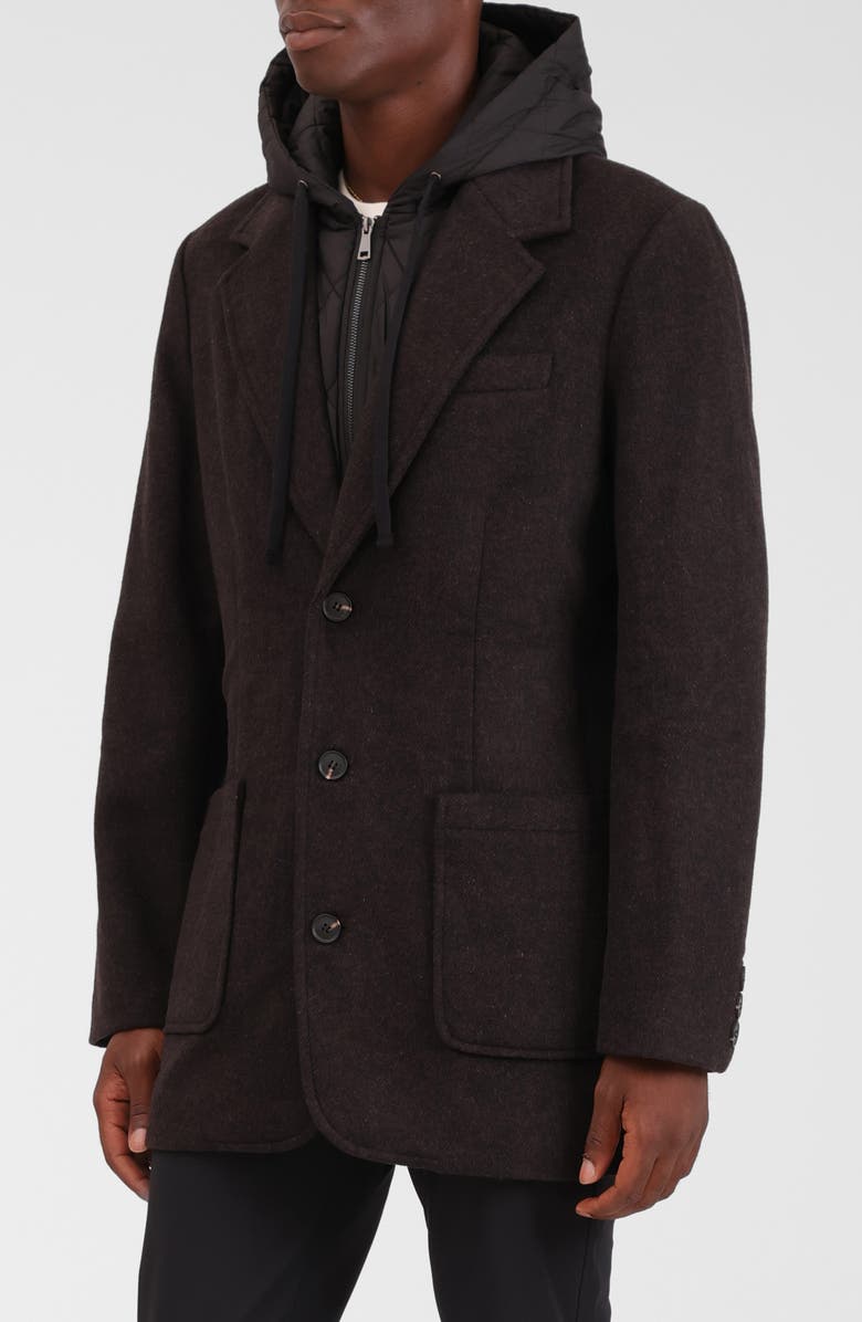 Bagatelle Wool Blend Blazer with Quilted Hooded Bib, Alternate, color, Licorice