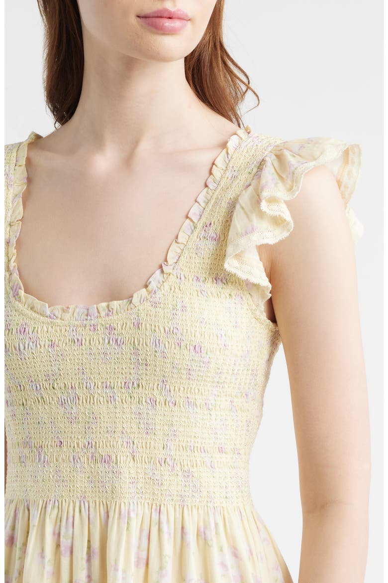 Chessie Floral Tiered Midi dress, Alternate, color, LEMON SPRITZ
