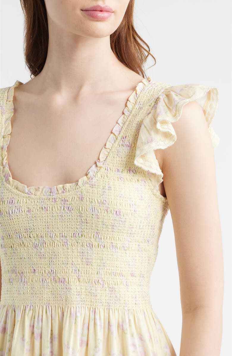 LoveShackFancy Chessie Floral Tiered Midi dress, Alternate, color, 