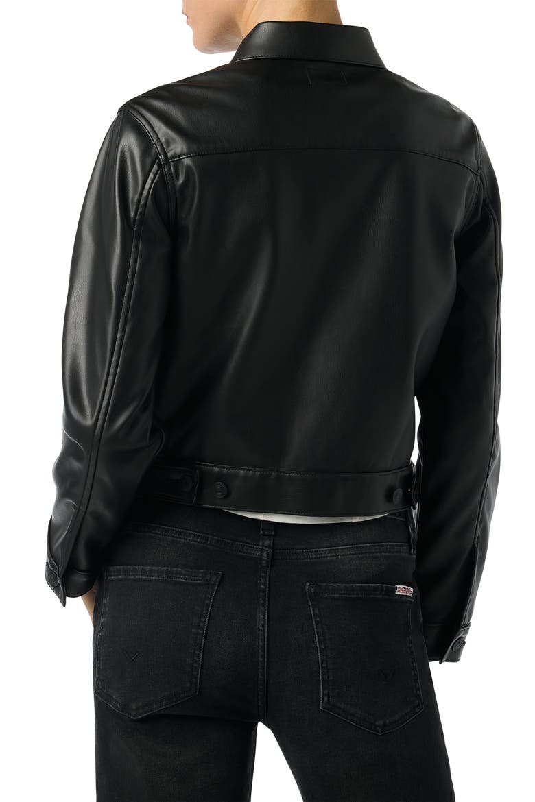 Crop Faux Leather Trucker Jacket, Alternate, color, BLACK