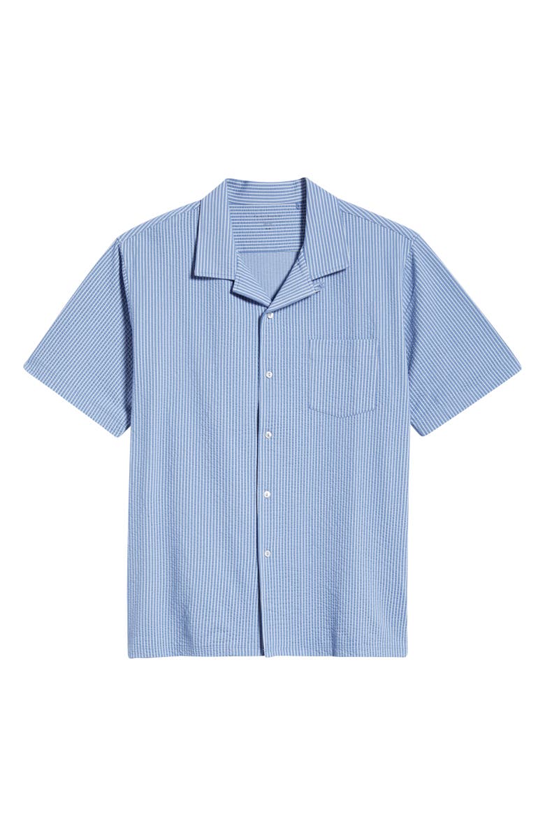 Daniel Buchler Pinstripe Seersucker Pajama Camp Shirt, Alternate, color, Blue Stripe