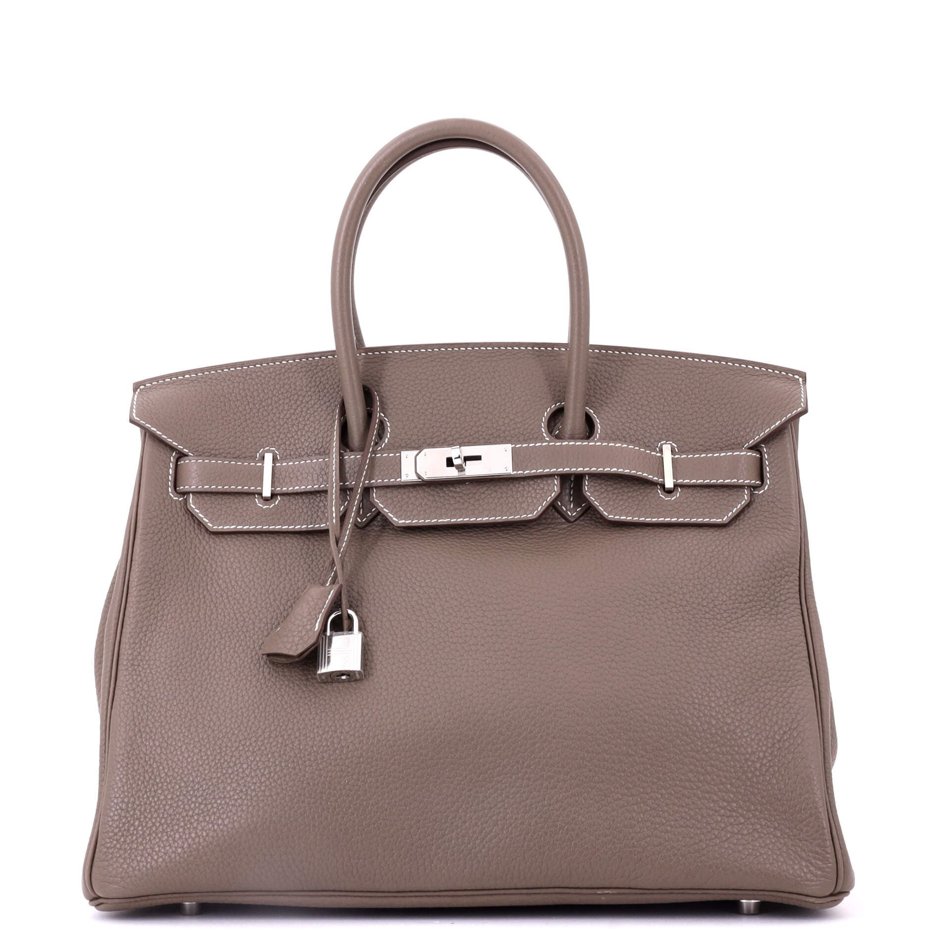 Pre-Owned Hermes Birkin Handbag Grey Clemence with Palladium Hardware 35, Main, color, Etoupe