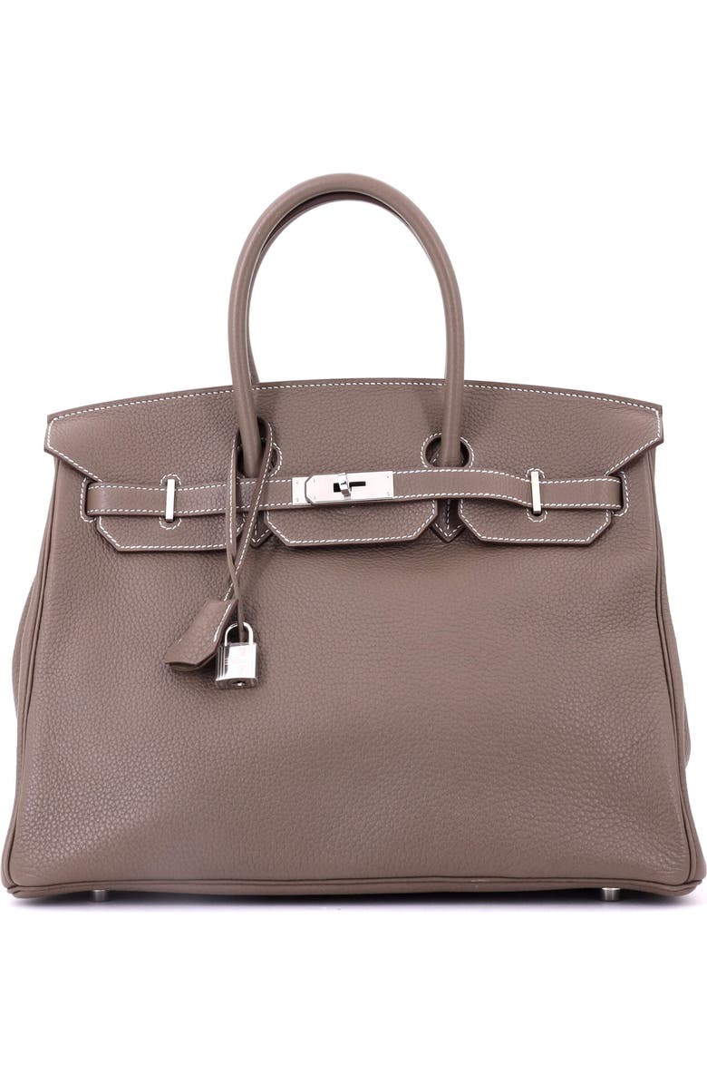 Pre-Owned Hermes Birkin Handbag Grey Clemence with Palladium Hardware 35, Main, color, Etoupe