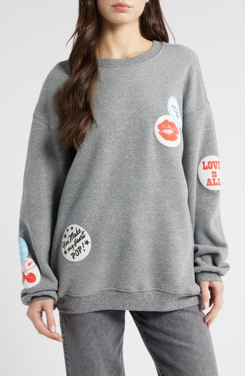 Love Patches Crewneck Cotton Sweatshirt
