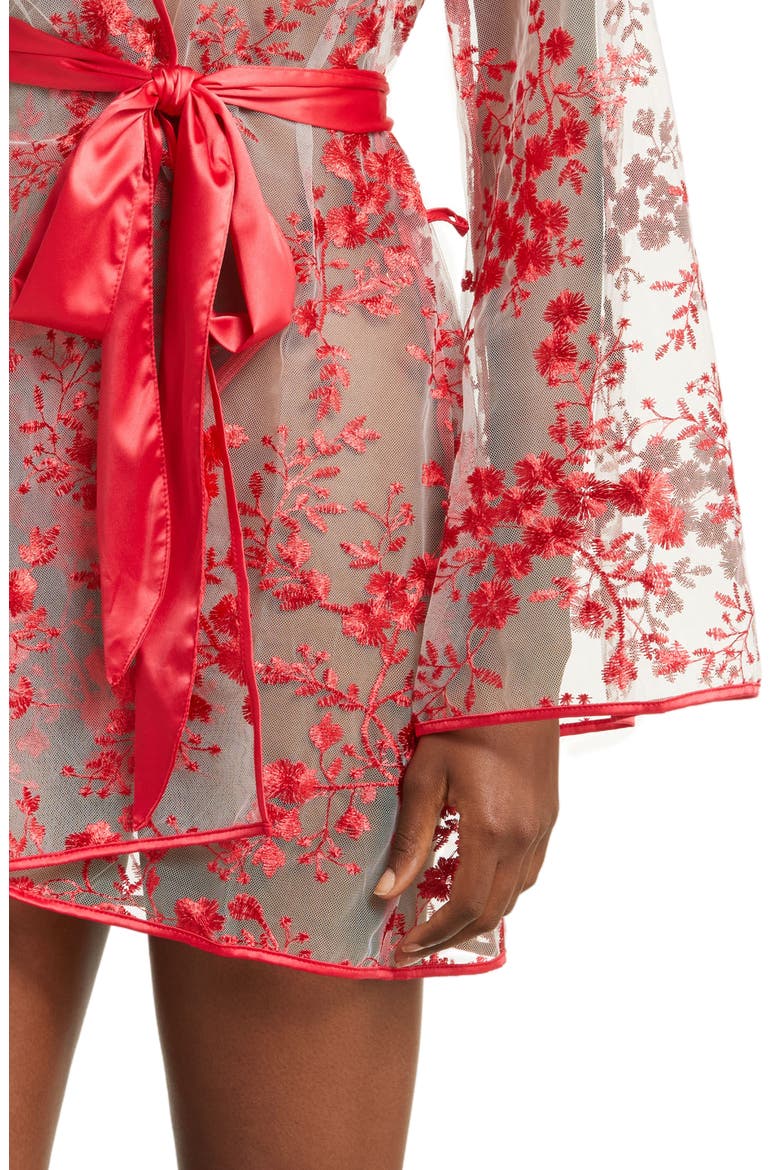 Floral Embroidered Sheer Mesh Robe, Alternate, color, RED