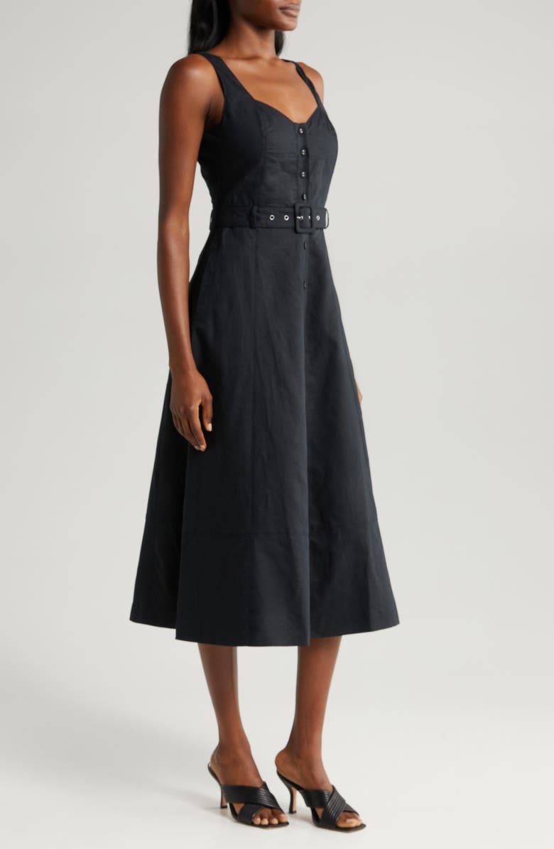 Arienne Belted Sleeveless Linen Blend Midi Dress