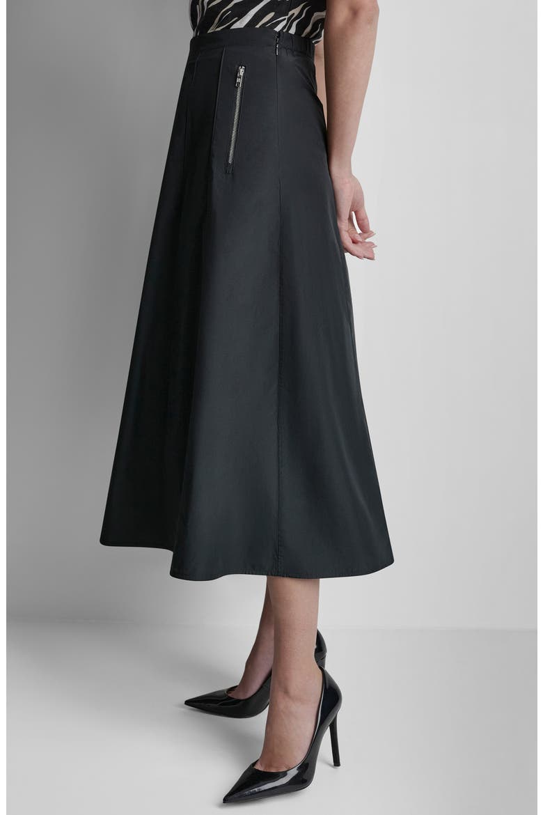 Taffeta Seamed Zip Pocket Midi Skirt, Alternate, color, BLACK