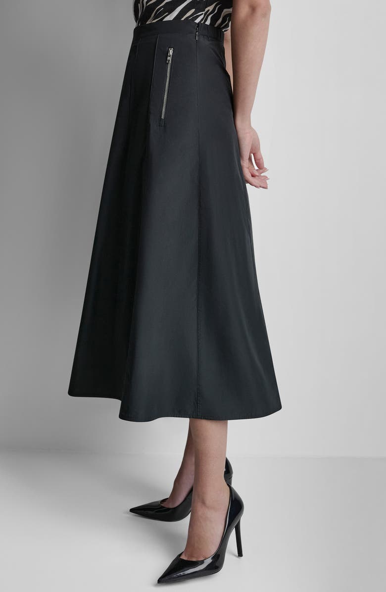 DKNY Taffeta Seamed Zip Pocket Midi Skirt, Alternate, color, Black