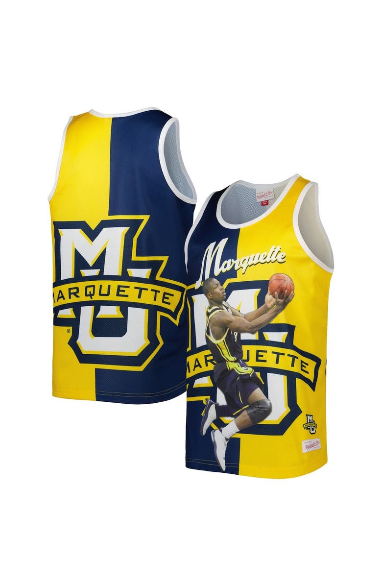 Mitchell & Ness Men's Mitchell & Ness Dwyane Wade Blue/Gold Marquette Golden Eagles Sublimated Player Tank Top, Main, color, 