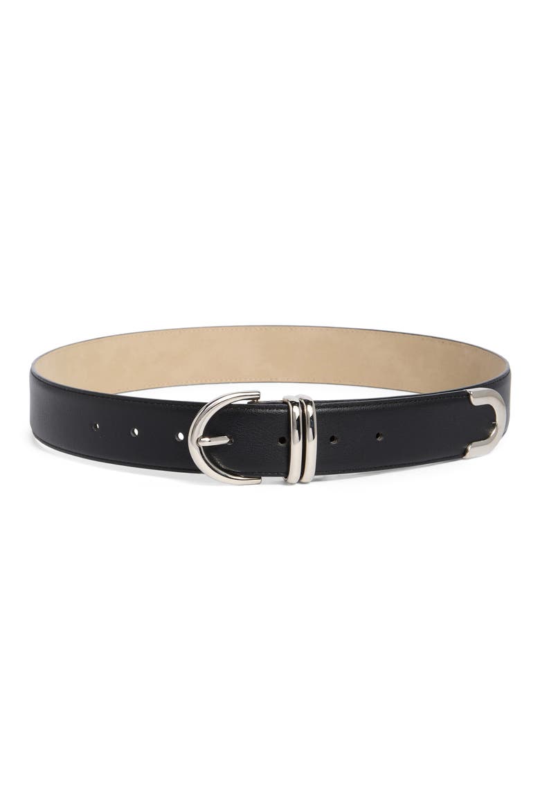 36mm Double Keeper Faux Leather Belt, Main, color, BLACK