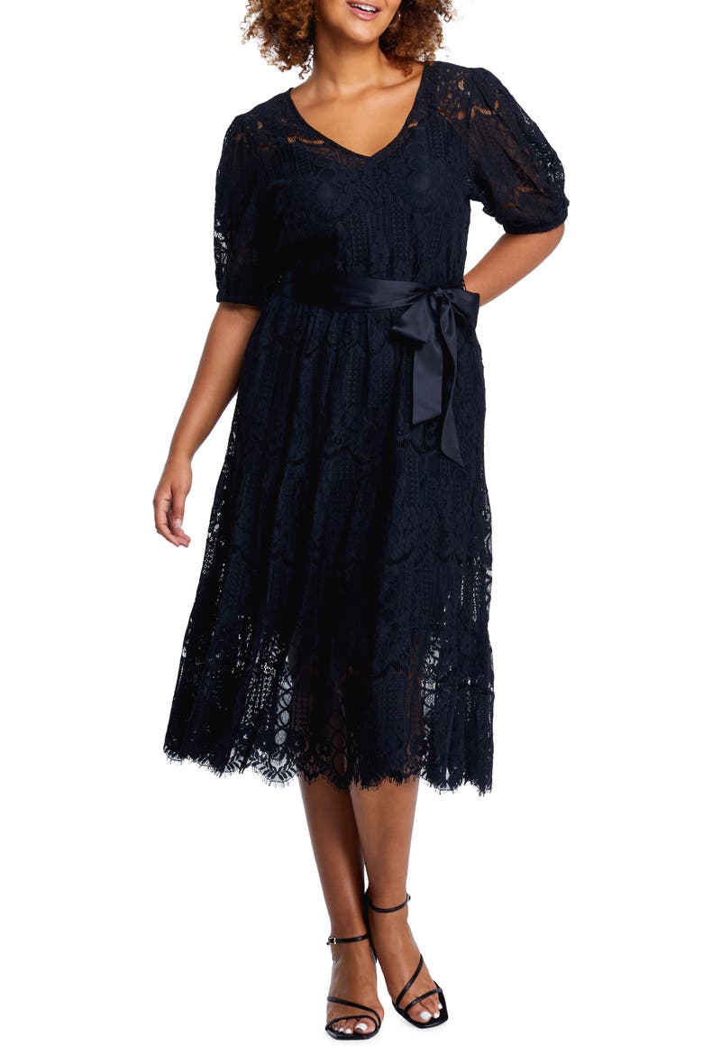 Lakeside Lace Midi Dress, Main, color, BLACK/GOLD