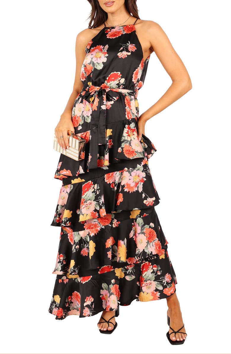 Petal & Pup Sarona Floral Belted Maxi Dress, Main, color, Black Floral
